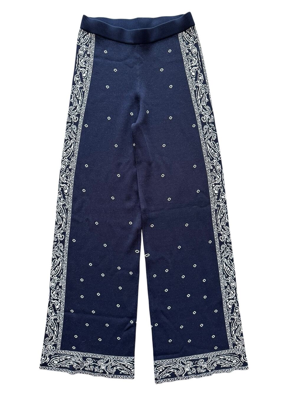 STAUD KNIT PAISLEY NAVY PANTS NWOT SIZE MEDIUM
